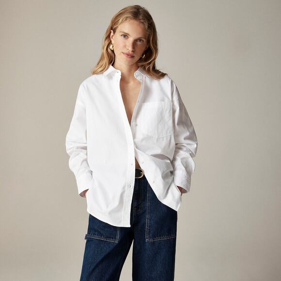 J. Crew Women's Etienne Oversized Shirt in Lightweight Oxford White Size XS NWT - Picture 1 of 12